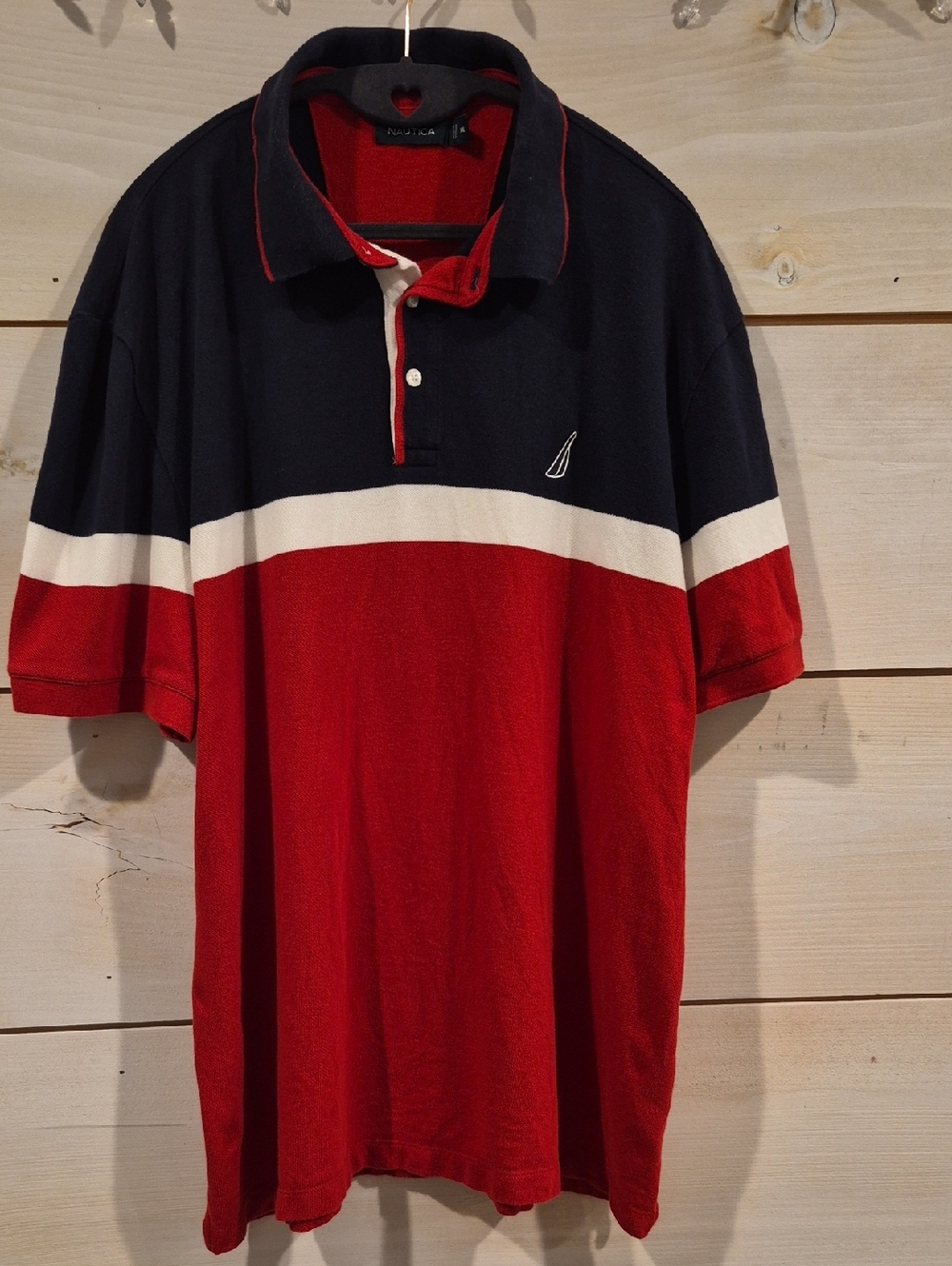 Nautica Red, Navy & White Block Stripe Polo, Mens Size XXL, Very Good Cond.